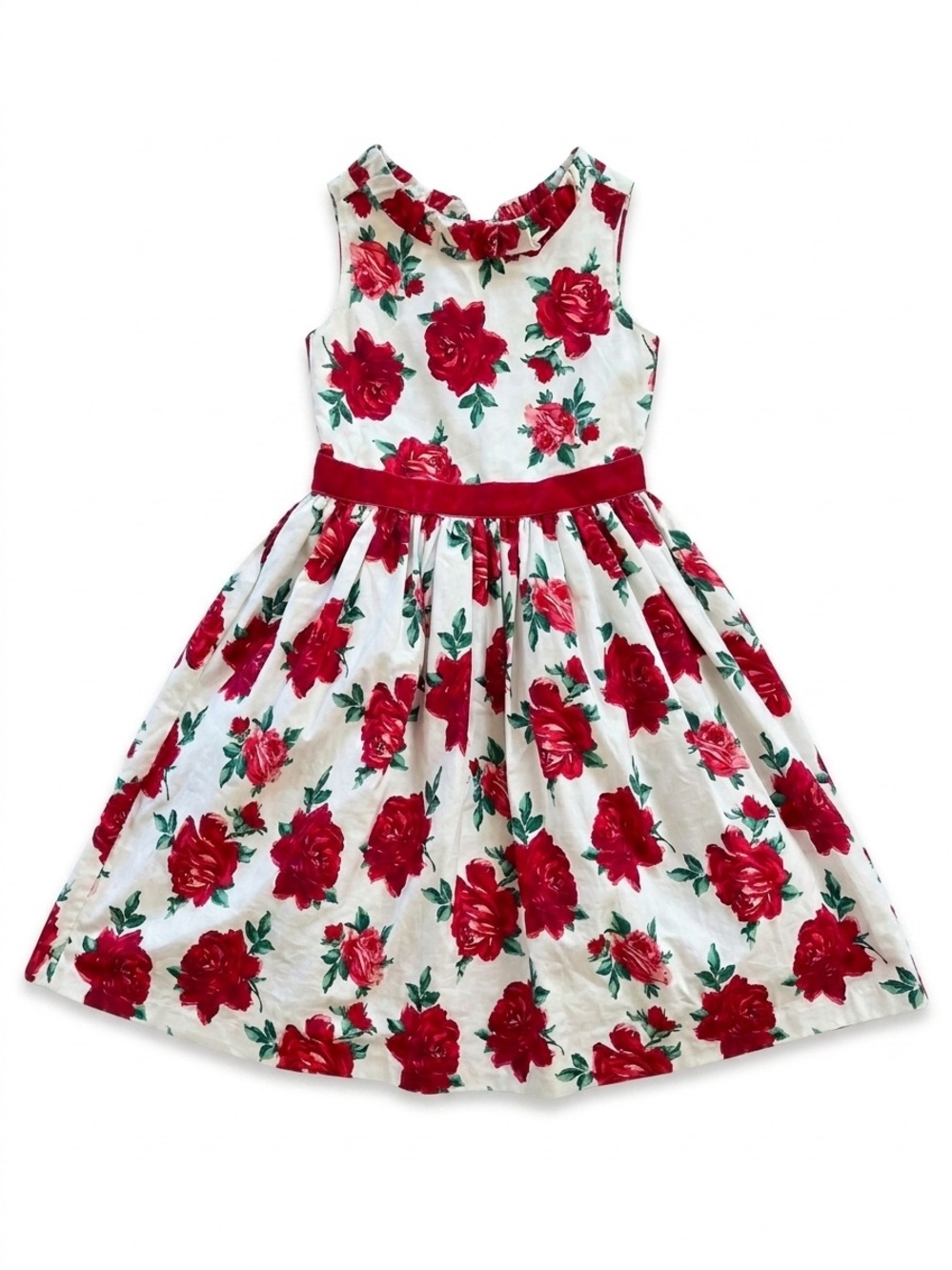 Janie and Jack White Dress with Red Rose Print and Red Waistband